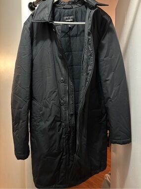 Express Men’s Black Long Quilted Puffer Winter Coat Jacket Size Small